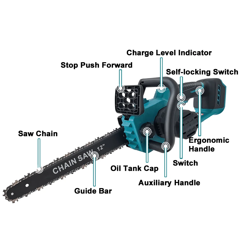 Brushless Cordless 12″ Electric Chainsaw – Rechargeable Wood Cutting Power Tool