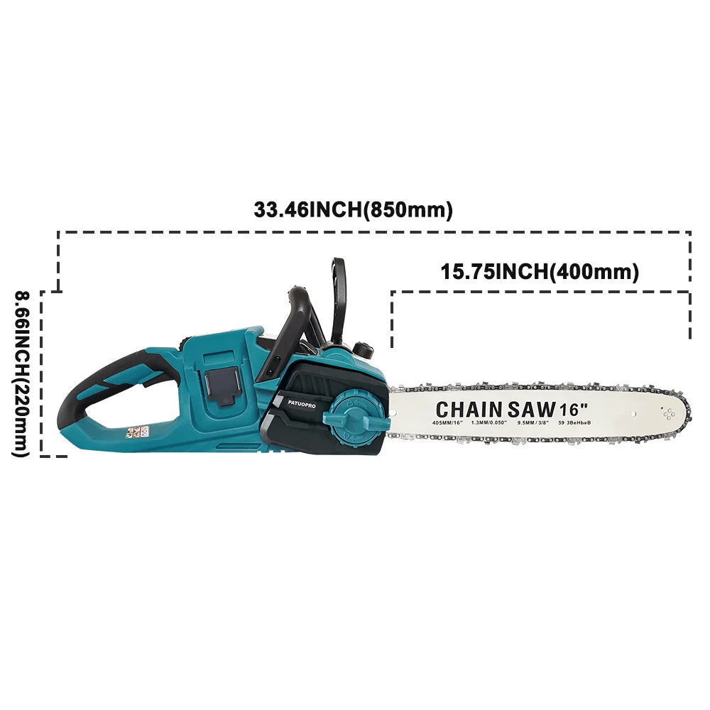 16" Brushless Cordless Chainsaw – 18V Slide Battery Compatible – Rechargeable Handheld Wood Cutting Tool