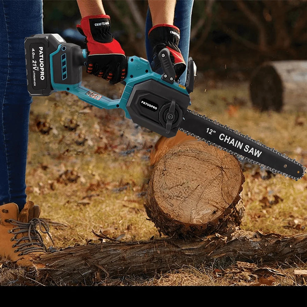 Brushless Cordless 12″ Electric Chainsaw – Rechargeable Wood Cutting Power Tool