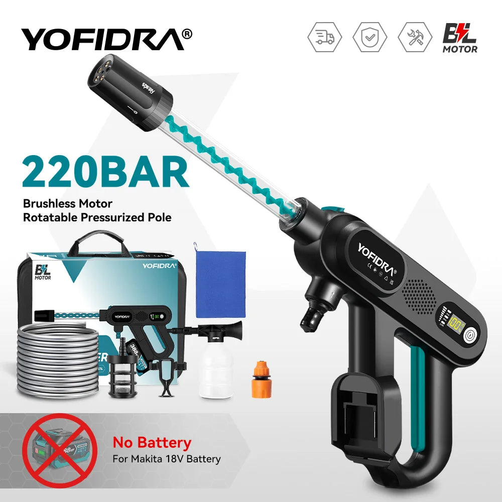 5-in-1 Brushless Cordless High-Pressure Washer Gun – 220 Bar Car & Home Cleaning Tool