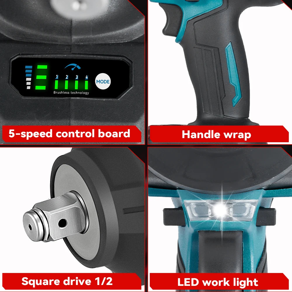 1/2″ Brushless Cordless Impact Wrench – High-Torque Electric Power Tool for Nut & Bolt Removal