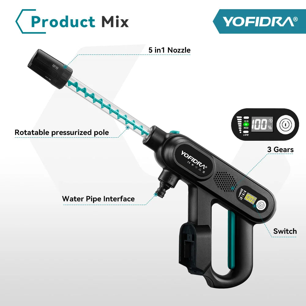 5-in-1 Brushless Cordless High-Pressure Washer Gun – 220 Bar Car & Home Cleaning Tool