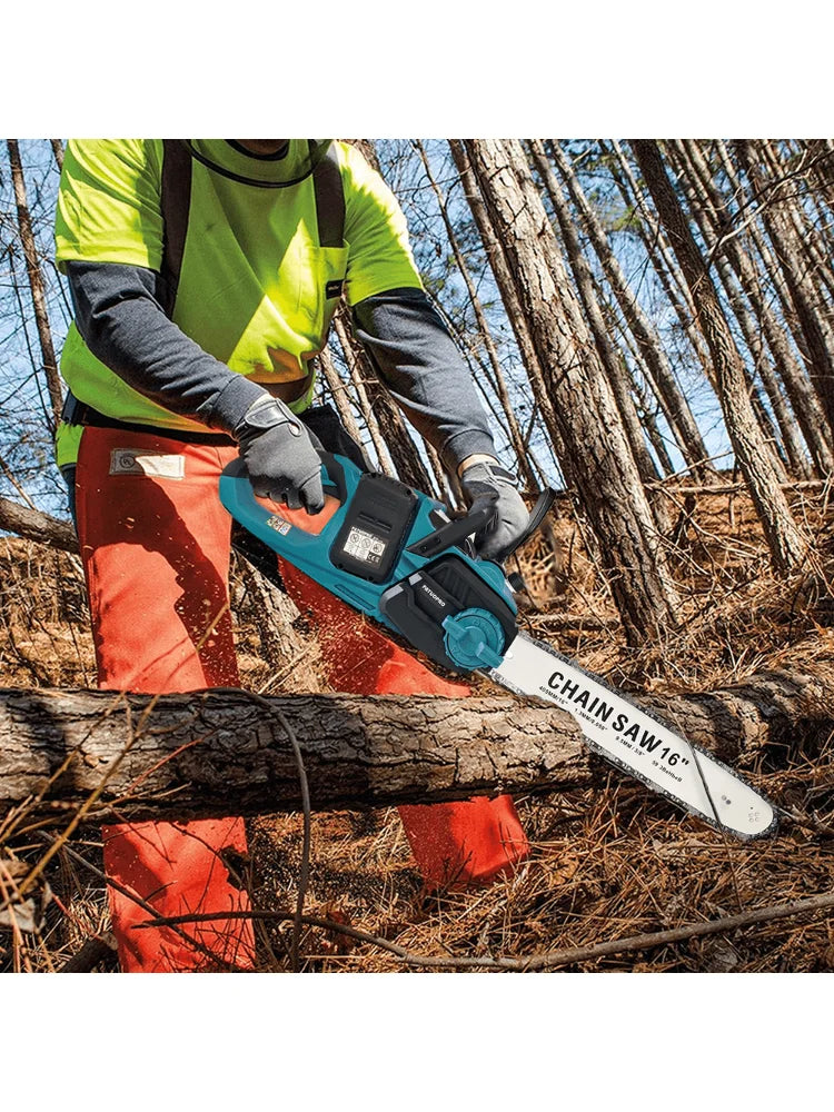 16" Brushless Cordless Chainsaw – 18V Slide Battery Compatible – Rechargeable Handheld Wood Cutting Tool