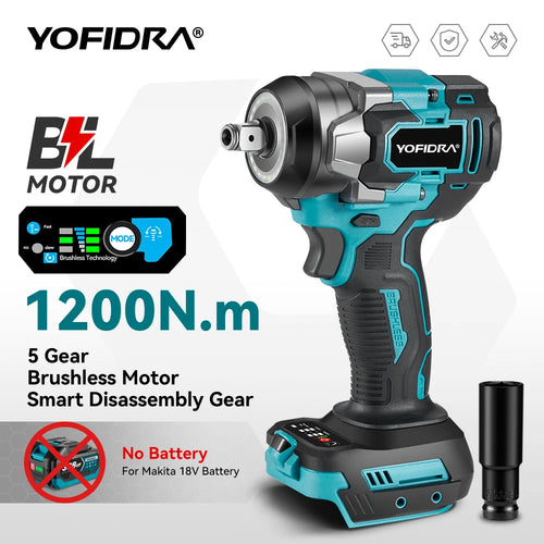 1200 N·m Brushless Cordless Impact Wrench – 1/2″ Drive, 5-Gear High-Torque Power Tool.