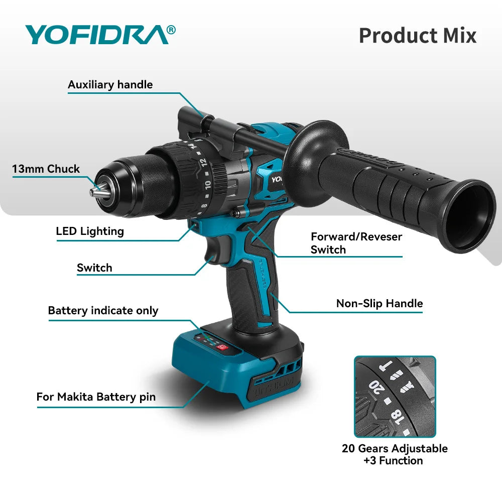 900 N·m Brushless Cordless Impact Drill – 13 mm High-Torque Drilling & Driving Tool.