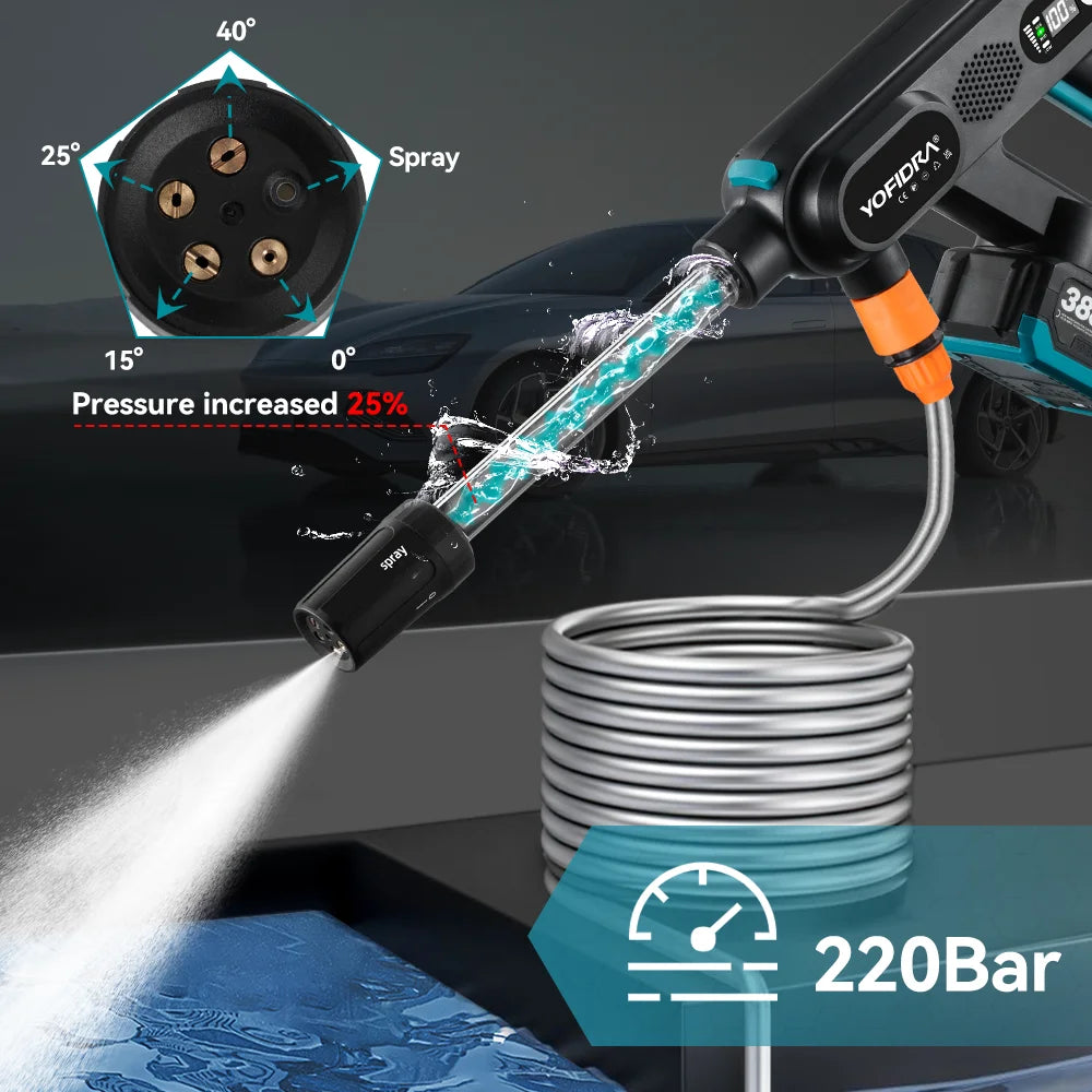 5-in-1 Brushless Cordless High-Pressure Washer Gun – 220 Bar Car & Home Cleaning Tool