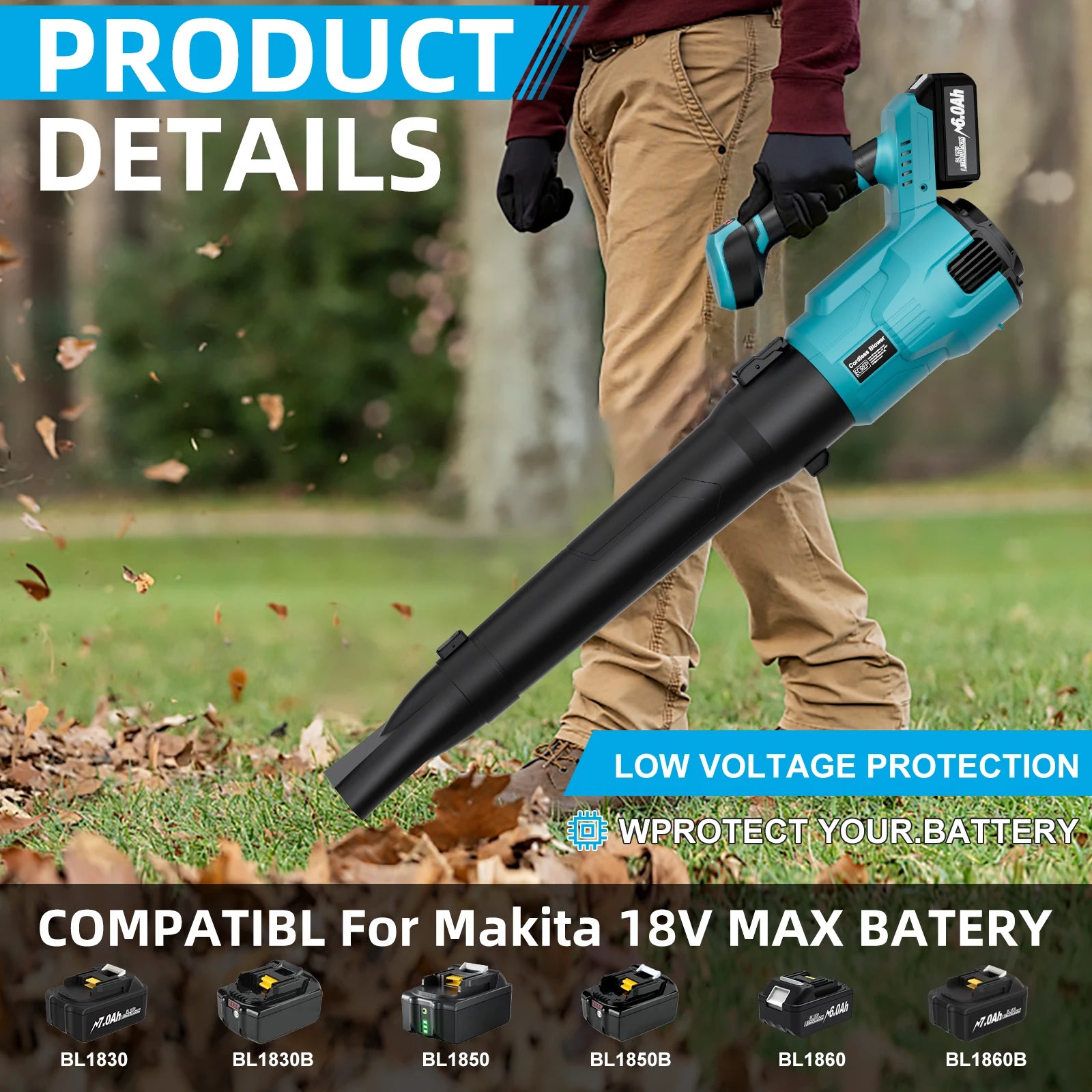 Brushless Cordless Leaf Blower for Makita 18V Battery – Handheld High-Power Air Blower for Garden & Dust Cleaning