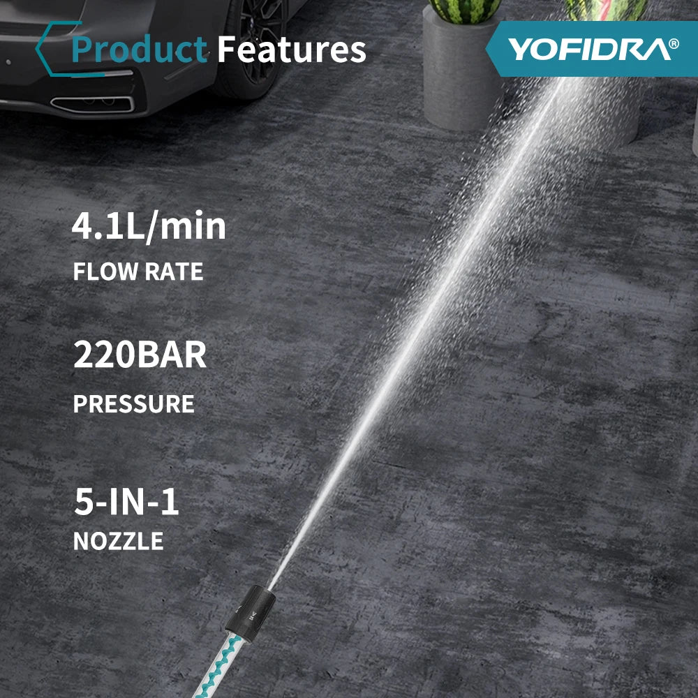 5-in-1 Brushless Cordless High-Pressure Washer Gun – 220 Bar Car & Home Cleaning Tool