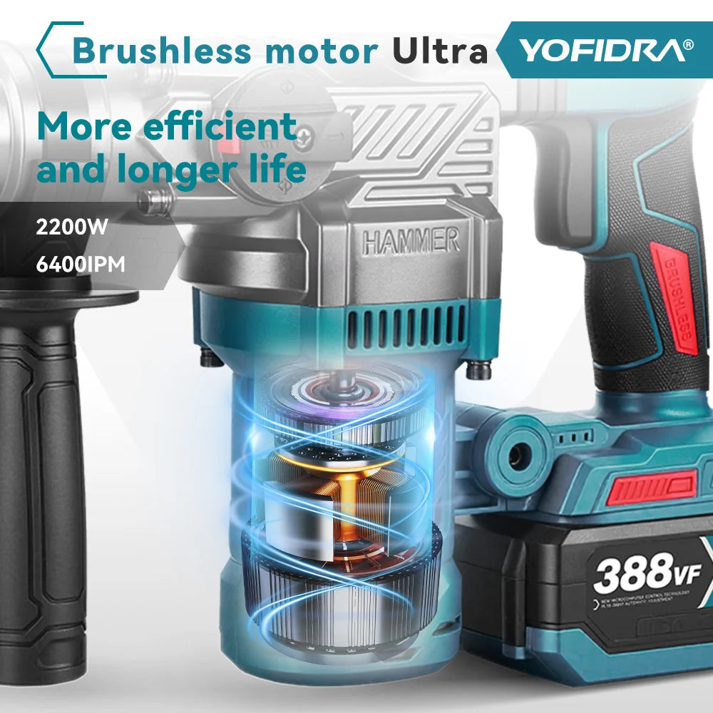 Cordless Brushless SDS Hammer Drill – Heavy-Duty Rotary Drill for Masonry & Concrete.