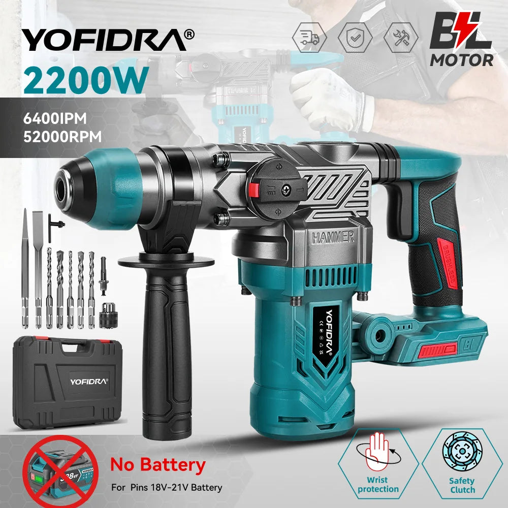 Cordless Brushless SDS Hammer Drill – Heavy-Duty Rotary Drill for Masonry & Concrete.